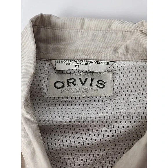 Orvis Mens Medium Long Sleeve Khaki Fishing Shirt Mesh Lined Vented Back - Picture 16 of 16
